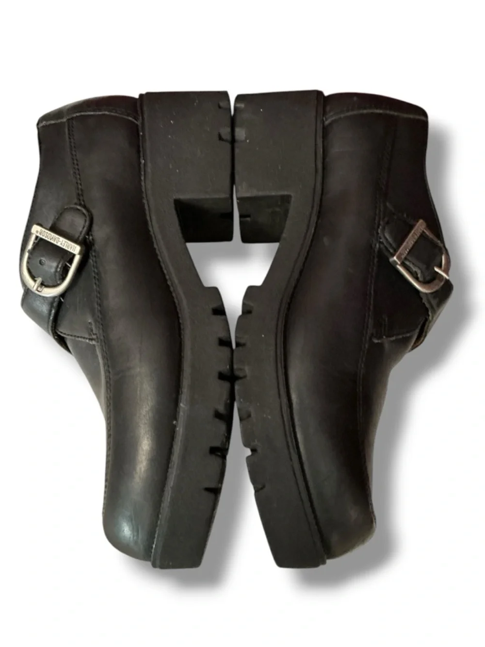 Harley-Davidson Black Leather Buckle Platform Slip-Ons